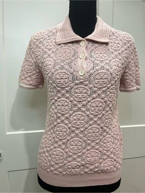 Tory Burch Women’s Pink Knit Polo Short Sleeve Top